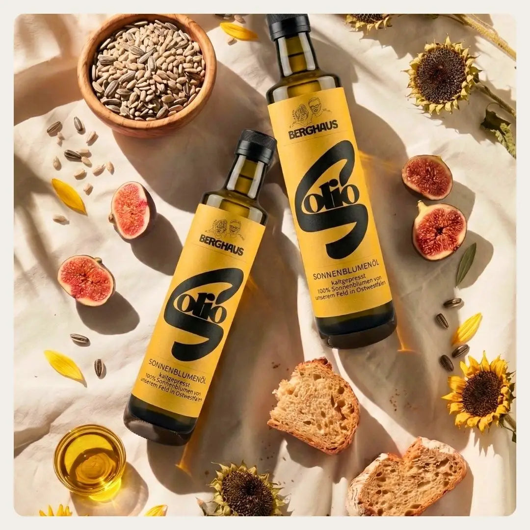 Premium Sonnenblumenöl als Dip oder zum Verfeinern von Bowls. Die ideale Ergänzung zu gebratenem Tempeh.