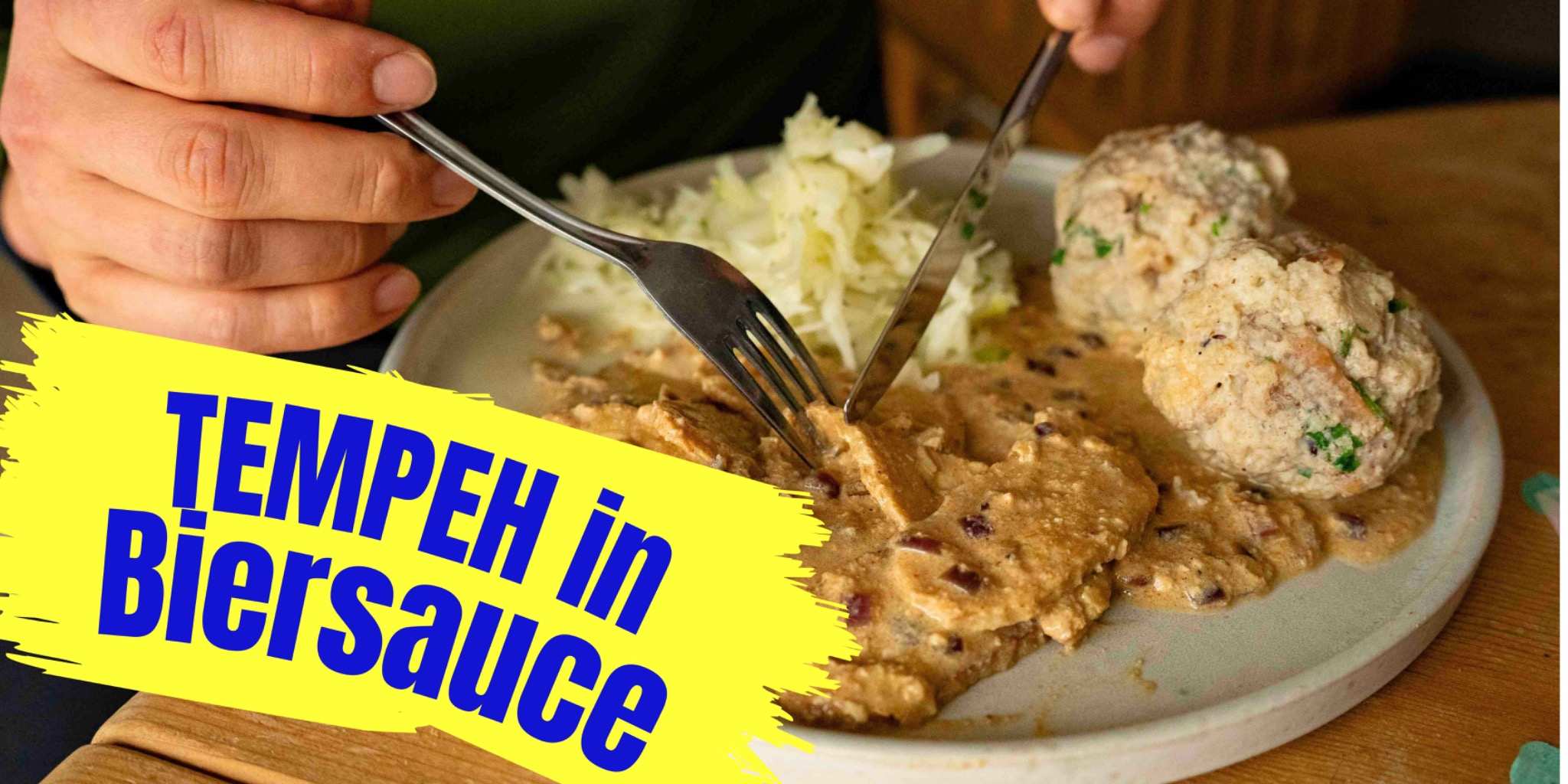 Tempeh in Biersauce 🍻 mit Knödel & Kraut – TÄMPTÄSTIC Tempeh in Biersauce 🍻 mit Knödel & Kraut – TÄMPTÄSTIC