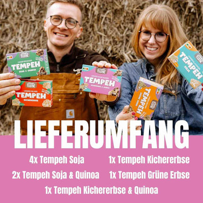 Tempeh Mixpaket im Überblick: 5 Sorten Tempeh aus Soja, Kichererbse, Quinoa & grüner Erbse – regional, bio & fermentiert mit-soja-9