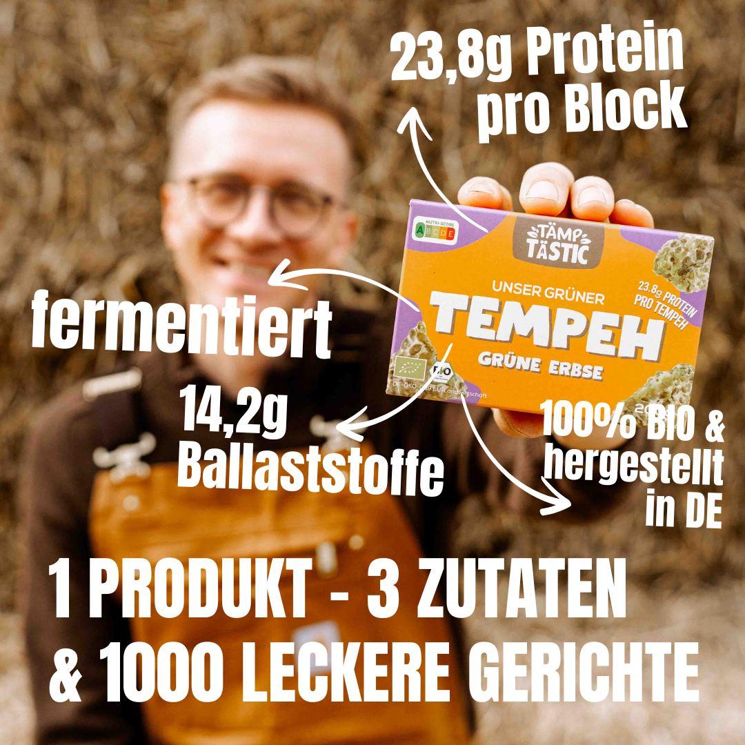 Tempeh mit grüner Erbse – 24g Protein, Bio, fermentiert, ballaststoffreich, aus Deutschland